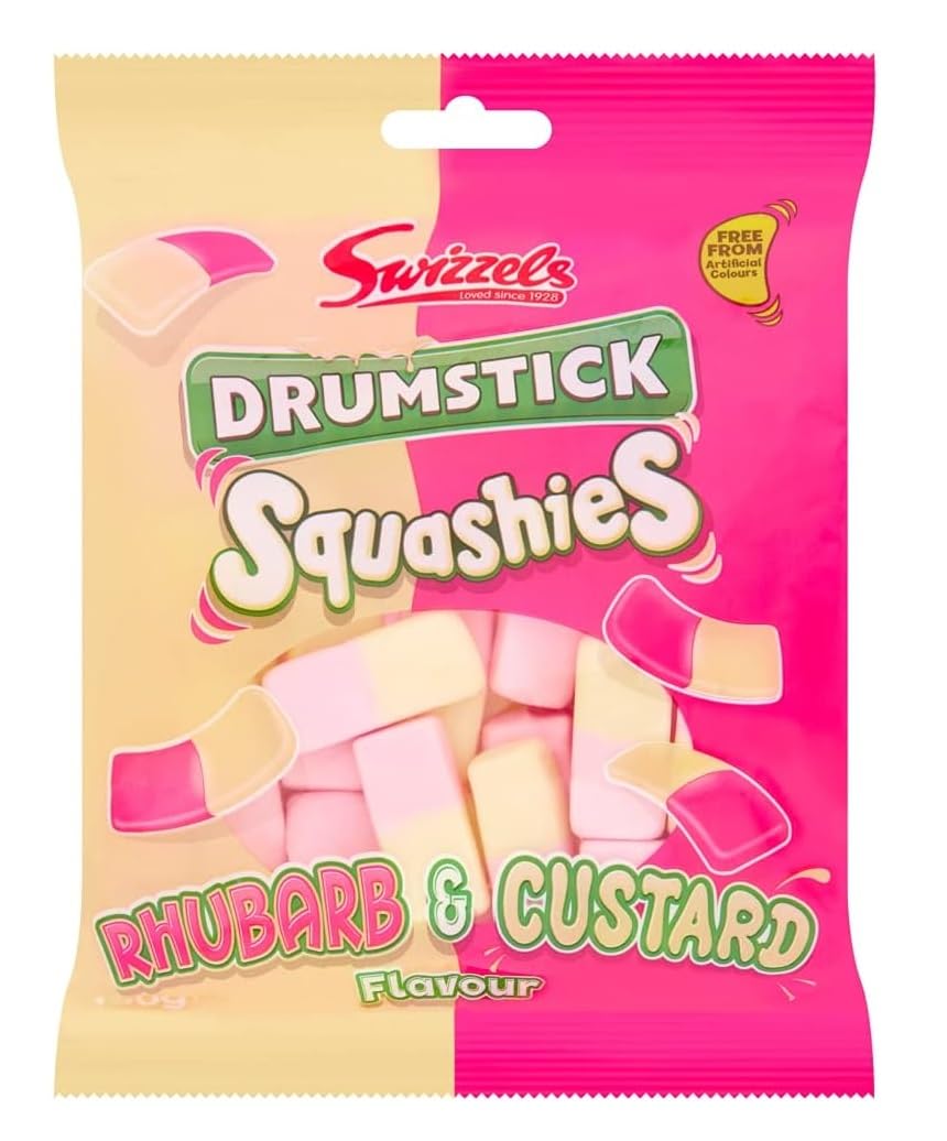 Swizzels Drumsticks Squashies Rhubarb & Custard Flavour 120g (BB 01/12/2026)