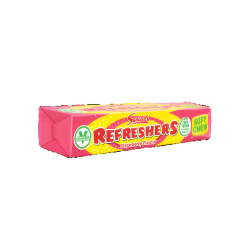 Refreshers strawberry flavour with fizzy sherbet centre soft chew 43g (BB 30/09/2025)