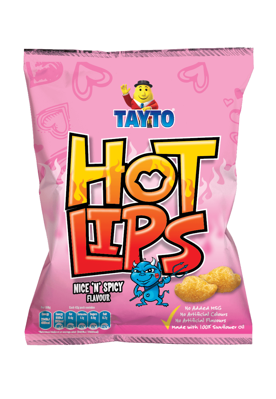 Tayto Hot Lips Nice 'N' Spicy Flavour Crisps 42g (BB 14/07/2026)