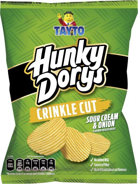 Tayto Hunky Dorys Crinkle Cut Sour Cream & Onion Flavour Potato Crisps 37g (BB22/04/2025)