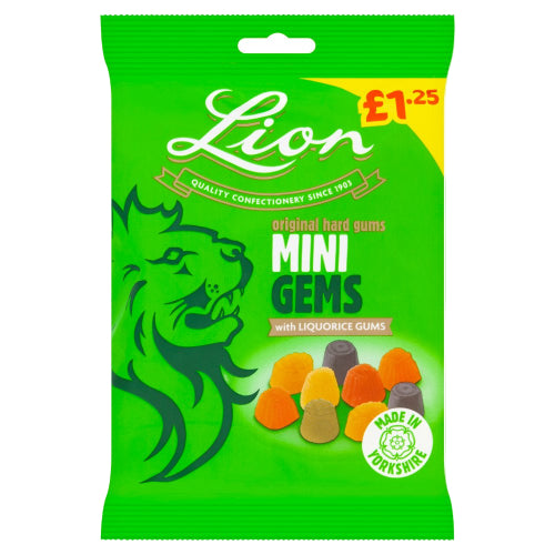 Lion Original Hard Gums Mini Gems With Liquorice Gums 130G UK (BB 30/09/2026)