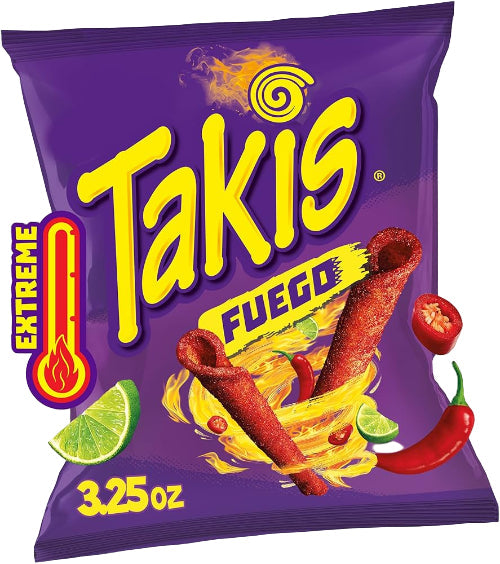 Takis Fuego Hot Chili Pepper & Lime Tortilla Chips USA 3.25OZ (92.3G) (BB 23/02/2026)