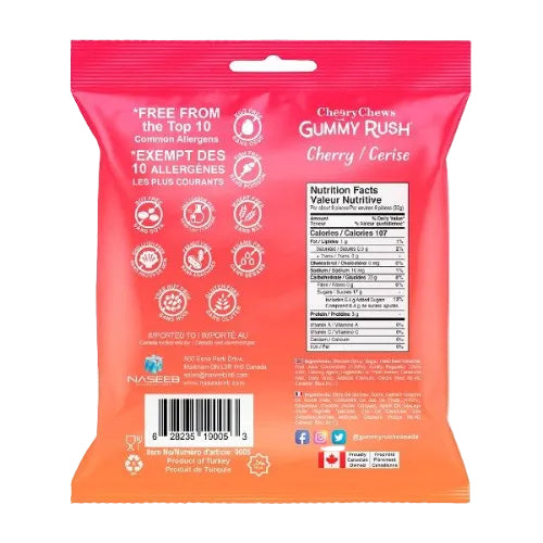 Cheery Chews Gummy Rush Fizzy Cherries Bag 90G(BB 15/12/2027)