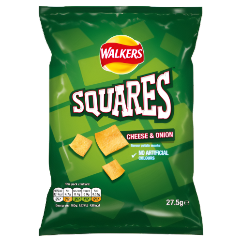 Walkers Squares Cheese & Onion Crisps 27.5G ( BB 19/07/2025 )